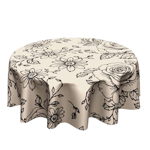 Granbey Vintage Floral Tablecloth - Retro Rose Table Cloth Round 60 Inch Flower Circle Table Covers for Kitchen Party Dinner Tabletop Decoration