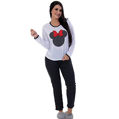 Kit 2 Pijama Feminino Longo Miney ou Âncora Estampado Inverno