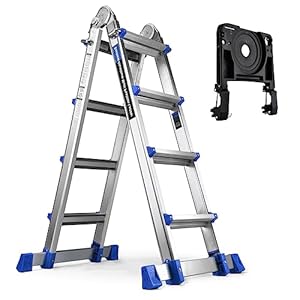 HBTower Ladder, A Frame 4 Step Extension Ladder, 14 Ft Multi Position Ladder with Removable Tool Tray and Stabilizer Bar, 330 lbs Capacity Telescoping Ladder for Household and Outdoor Work