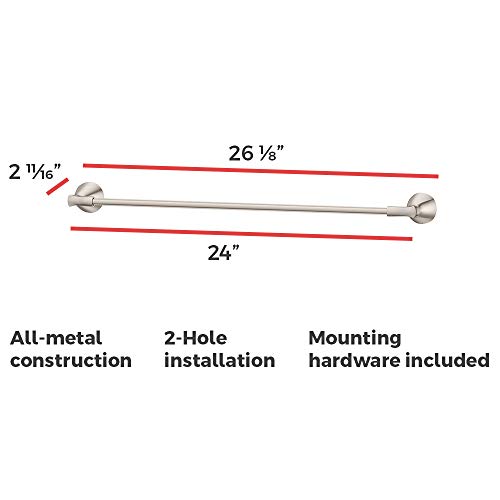 Pfister Willa Bath Towel Bar For Bathroom, 24-Inch, Wall-Mounted, Screw-In, Brushed Nickel Finish, Btbwll2K #TOP3