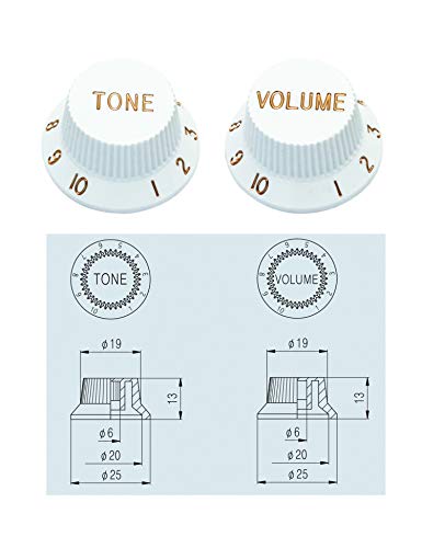Metallor Speed Control Knobs 1 Volume 2 Tone Fits Metric Pots Knobs Compatible With Fender Strat Stratocaster Style Electric Guitar Parts. (White) #TOP1