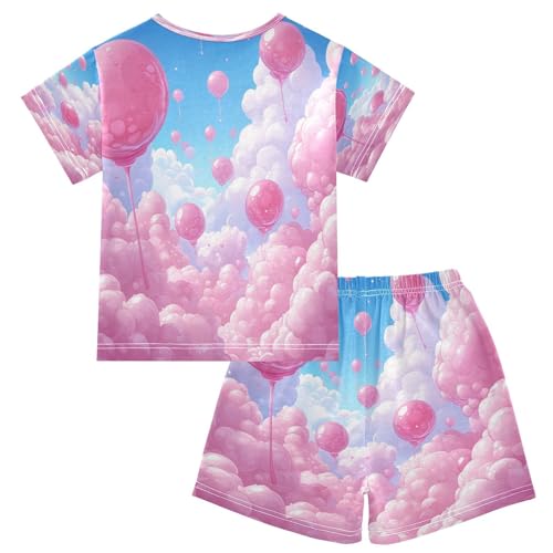 Pajama Sets Short Sleeve Bubbles Pink Clouds Soft Cotton Summer Sleepwear 2 Piece PJS Size 5-14T2