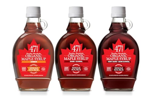 47 North TROIKA Jarabe de arce orgánico canadiense, Single Source, Grade A, 1x Amber, 1x Dark, 1x Very Dark, 3x250g!