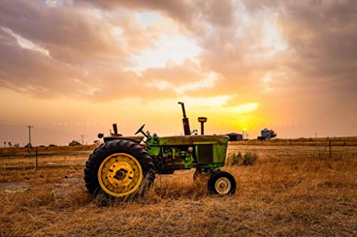 Country Photography Print (Not Framed) Picture of Classic Tractor at Sunset on Stormy Spring Evening in Texas Farm Wall Art Farmhouse Decor (12