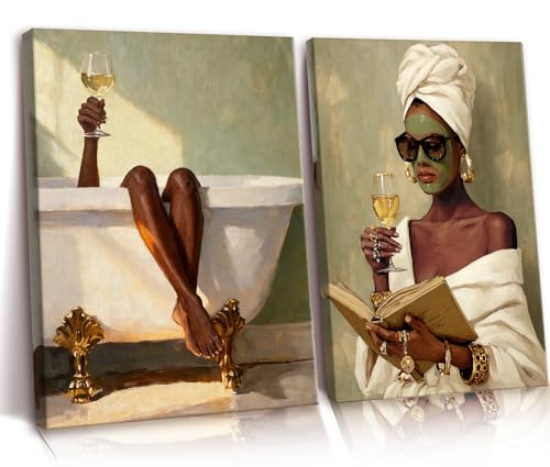 Image of Frimeeme 2pcs Black Women Girl Canvas Wall Art 12x16