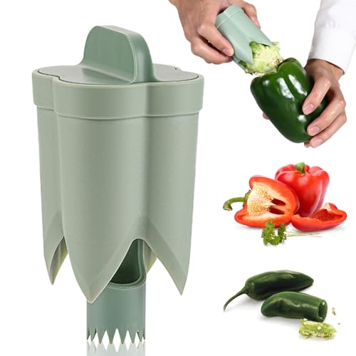 Pepper Seed Corer Remover, 2024 New 2 in 1 Bell Pepper Cutter Pepper Porer Seed Remover Tool, Quickly Cutting and Deseeding Bell Pepper Corer Tool for Vegetables Kitchen Gadget (1)