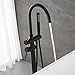 Tub Filler Freestanding Bathtub Faucet Black - Floor Mounted Tub Faucets with Hand Held Bathroom Brass Mixer Taps Swivel Spout