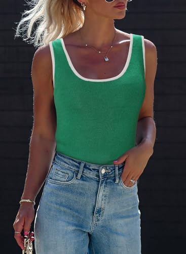 Dokotoo Womens Tank Tops 2025 Summer Casual Sleeveless Scoop Neck Ribbed Knit Color Block Slim Fitted Cami Tee Shirts2