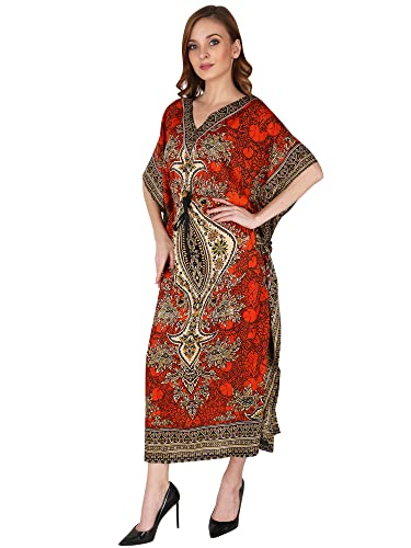 Ukal Robe longue kimono caftan tunique, convient aux adolescents à adultes, taille normale à grande, Orange, Taille Unique – vue 2