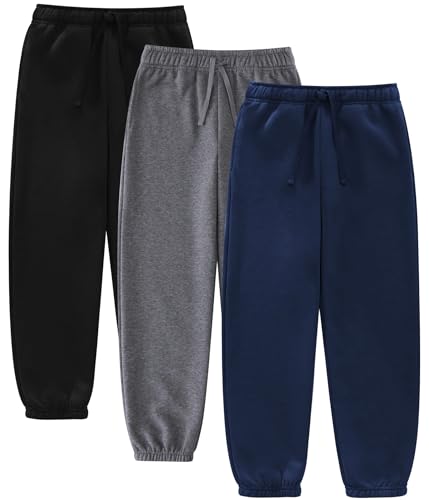 Boys Fleece Sweatpants with Drawstring, Athletic Pants with Pockets, Warm Lined Activewear, Size 4-16