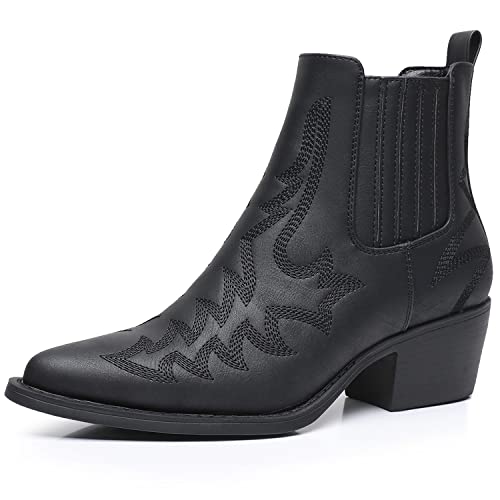 GLOBALWIN Black Cowboy Boots For Women Slip-On Chelsea Ankle Boots The Western Cowgirl Boots Size 8M - image 1