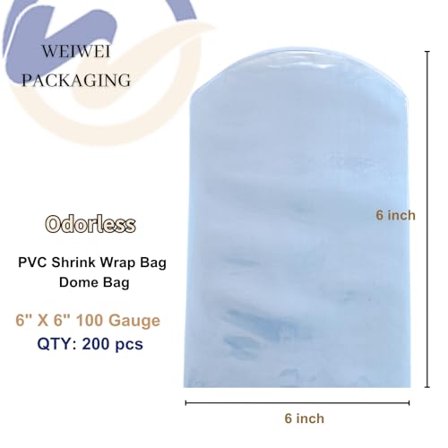 Image of WEIWEI - 6x6 inch PVC Heat Shrink Wrap Bags, 200 PCS, 100 Gauge | Odorless, For Bath Bombs, Dome Shrink Bags