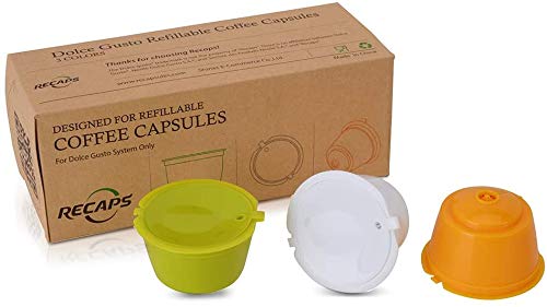RECAPS Refillable Reusable Coffee Pods Compatible with Dolce Gusto Brewers 3 Pack (Yellow Green White)