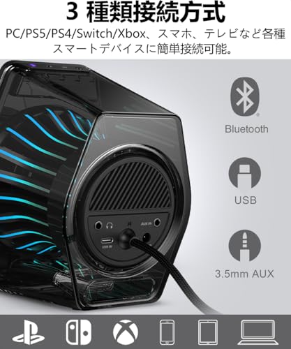 undefined Edifier(エディファイア)G2000 Pro 64W ゲーミングスピーカー 2.0ch RGB 音光同期|PC/PS5/PS4/Switchゲーム機全対応 卓上小型スピーカー Hi-Fi 音質|Virtual 7.1 サラウンドサウンド|Bluetooth/USB/3.5mm AUX ワイヤレス/有線両対応|ゲーム/音楽/映画3モード 専用アプリ 2台セット ホワイト の商品画像 5