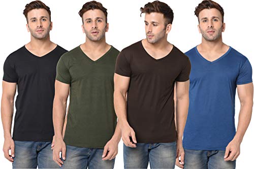 Image of JANGOBOY Men's Solid Half Sleeve V-Neck Cotton Blend T-Shirt
