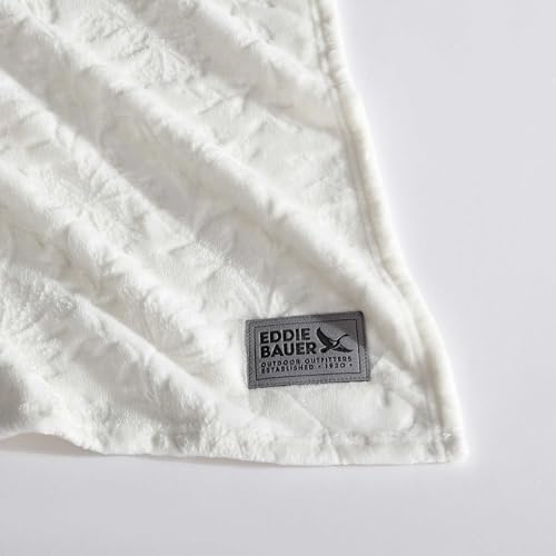 Image of Eddie Bauer - Throw Blanket, Ultra-Soft & Embossed Plush Bedding, Blanket for Couch & Bed (Woodblock Floral White, 50 inch x 70 inch)