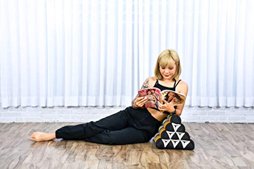 Image of Leewadee Triangle Cushion - Comfortable Backrest for TV or Reading, Incline Pillow for Relaxing Made of Kapok, 20 x 13 x 13 inches, Black Orange