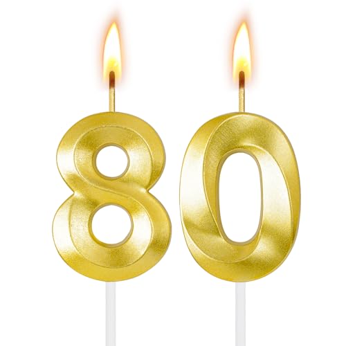 80th Birthday Candles for Cake Birthday Decorations for Him Her Number Candles for Cake Toppers Party Anniversary