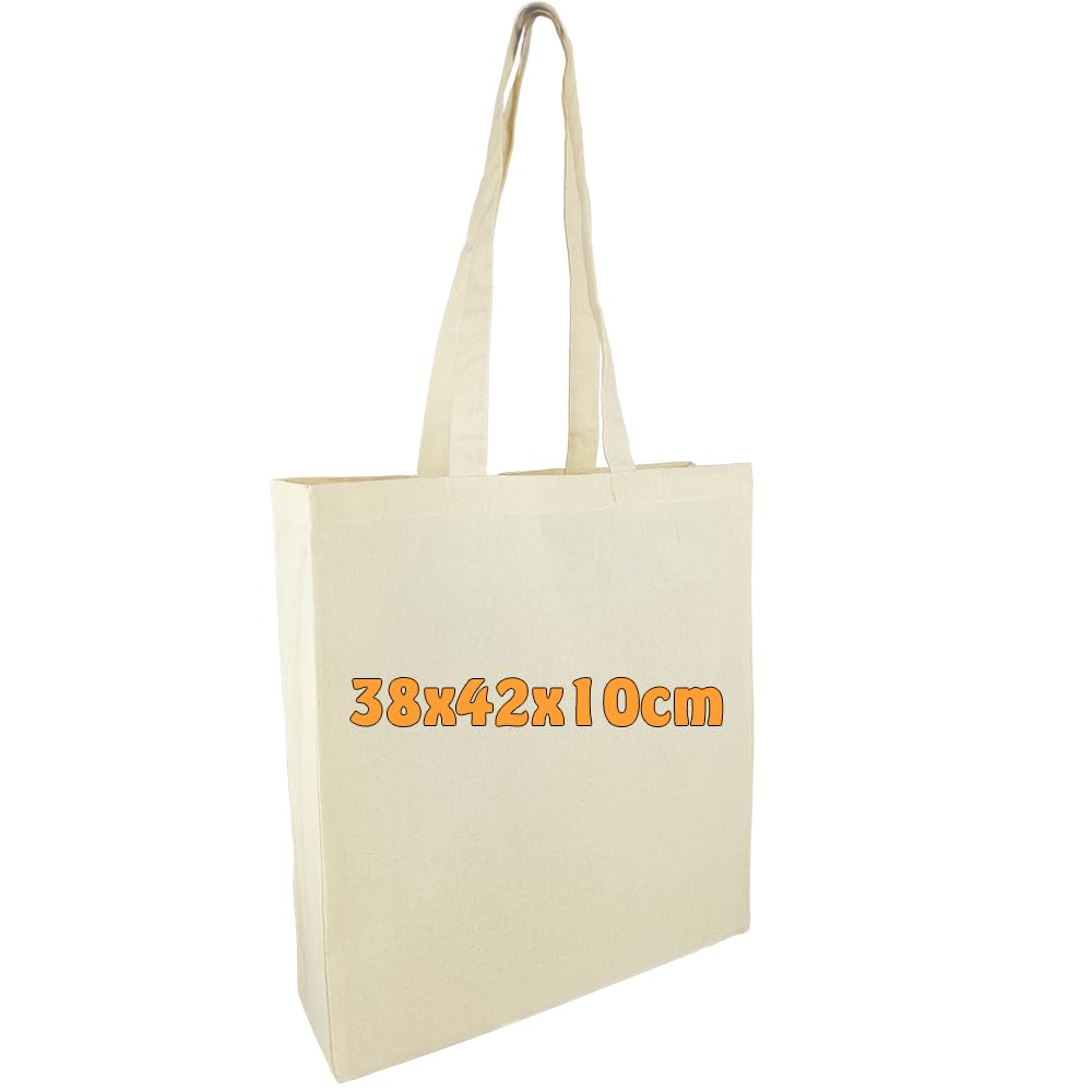 Sacs à provisions Cottonbagjoe | 38x42x10 cm | soufflet latéral et inférieur | avec longues poignées | sacs en jute | sacs en coton à peindre, imprimer | bricolage