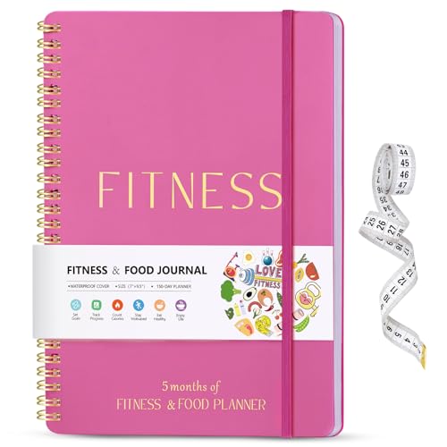Fitness & Food Journal for Women, Undated 150-day Workout & Wellness Planner with Measuring Tape, Weight Loss Journal for Setting Goals Tracking Exercise Training Diet Progress (9.5’’*7’’)