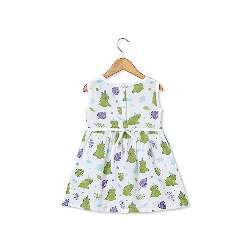 Image of The Boo Boo Club 100% Muslin Organic Cotton Button Frock for Baby Girls | Sleeveless A-line Dress /Frock | 12-18 M | Dinosaur Print