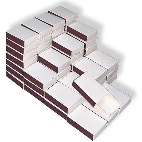 60pcs Blank Match Boxes, 2.25x1.42x0.59in Bulk Blank Matchboxes DIY White Storage Containers Holders with Double-Sided Striker for Wedding Bridal Baby Shower Birthday Party Favors, No Matches Included