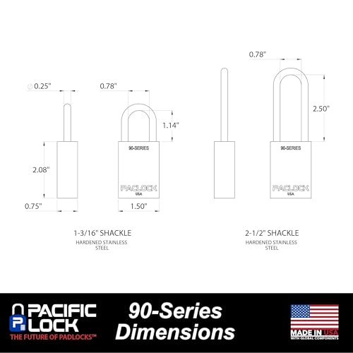 Image of PACLOCK's SR-90A Padlock, 2 inch Tall Hardened Steel Shackle, High Performance 6-Pin Cylinder, Keyed Differently w / 2 Keys, Orange