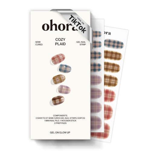 Image of ohora Semi Cured Gel Pedi Strips | Beige, Art, Checkered | N Cozy Plaid