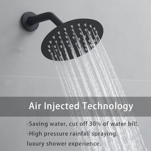 Kit de Ducha con Grifería, Sistema de Ducha en Negro Mate con Cabezal de Techo Redondo de 10 Pulgadas y Cabezal de Ducha de Pared de 6 Pulgadas miniatura 4
