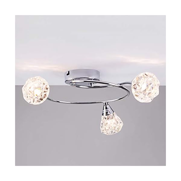 Modern Chrome 3 Way Ceiling Light with Glass Shades - Image 4