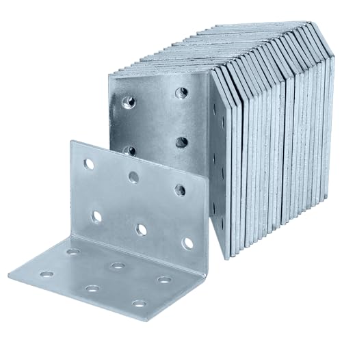 HELPMATE – 24 pezzi angolo piastra forata 40 x 40 x 60 mm – Connettore angolare zincato galvanicamente & blu passivato – Connettore in legno con eccellente protezione contro la corrosione – angolo del