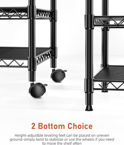 Image of Simple Deluxe 3-Tier Heavy Duty Adjustable Storage Shelf with Wheels, 23.23 inchW x 13.39 inchD x 30.31 inchH, Mobile or Stationary Metal Shelving Unit, Easy Assembly for Kitchen, Pantry, Laundry Room, Black