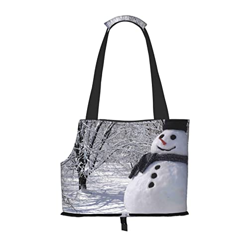 White Tree and Snowmen Printed Dog Carrier Cat Carrier Pet Carrier Tote Soft-Sided Foldable for Subway Shopping Hiking Traveling