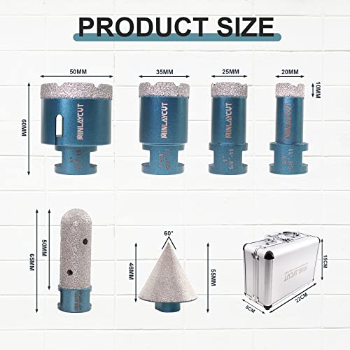 Minlaycut Diamond Core Drill Bits Set - Tile Hole Saw Kit 20/25/35/50Mm+20F With 2" Diamond Beveling Chamfer Bits For Porcelain Ceramic Tile Granite Marble(6Pcs) #TOP1