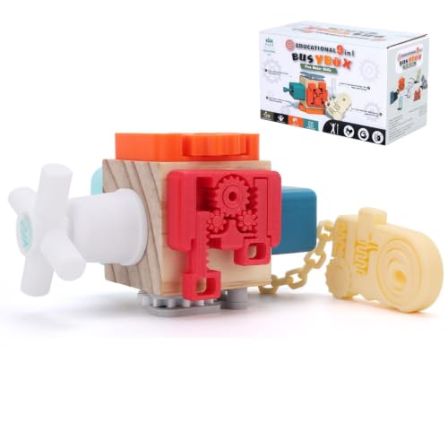 FlufiFiea 9-in-1 Wood Busy Board Montessori Toys for 1 Year Old Activity Cube Sensory Toy for Toddlers 1-3 Wooden Travel Busy Box for Baby Boys Girls 3+ Year Old