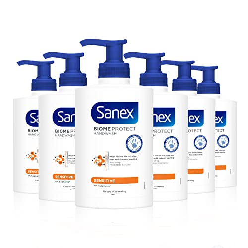 Sanex Expert Skin Health Sensitive Liquid Hand Wash 250ml x 6 - Sensitive hand wash - SLS free hand wash - locks in natural moisture - hand wash to protect microbiome -prebiotic and postbiotic complex