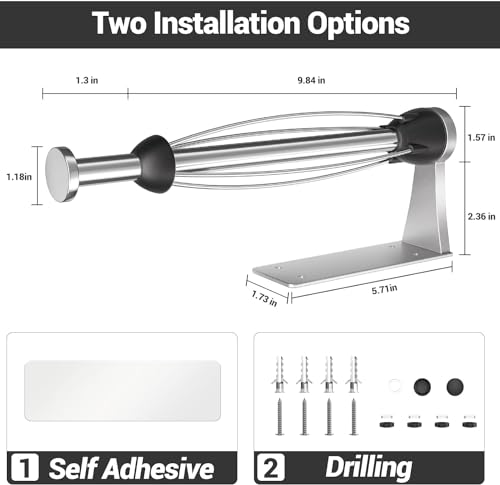 Image of Paper Towel Holder Under Cabinet with Damping Effect, Single-Hand Operable Wall Mount Paper Towel Holder for Kitchen /Bathroom, Under Counter Self-Adhesive /Drilled Kitchen Towel Holder