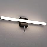 Popity home 24 Inch LED Bathroom Light Bar Over Mirror, Modern Vanity Light with Pull Chain Switch On/Off, Black Wall Light Fixture, Cool White 6000K
