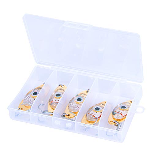 Dr.Fish 5 PCs LED Fishing Lure Kit VMC Treble Hook LED Light Spoon