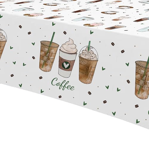 Image of APOWBLS Coffee Party Decorations Tablecloth for Birthday Baby Shower, 3 Pack Disposable Latte Fun Coffee Theme Party Supplies Table Cover, 55in x 86in