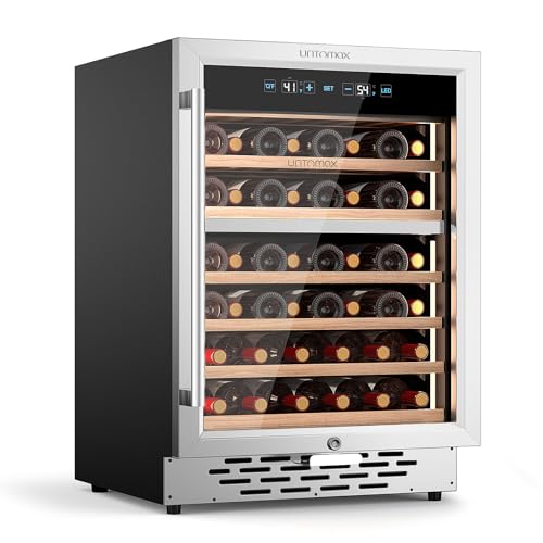 24 Inch Wine Fridge Dual Zone,52 Bottles(Bordeaux 750ml) Wine Cooler Refrigerator With Dual Temperature Control(41-68°F),7 Removeable Shelves,Stainless Steel,Built-in/Freestanding For Home