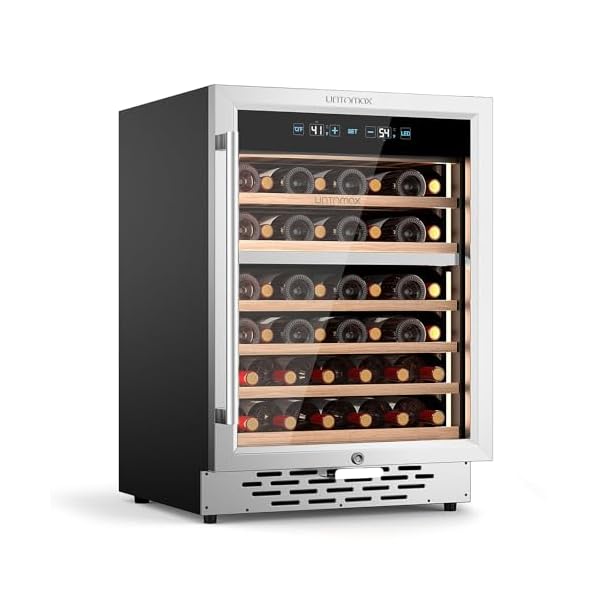 24 Inch Wine Fridge Dual Zone,52 Bottles(Bordeaux 750ml) Wine Cooler Refrigerator With Dual Temperature Control(41-68°F),7 Removeable Shelves,Stainless Steel,Built-in/Freestanding For Home
