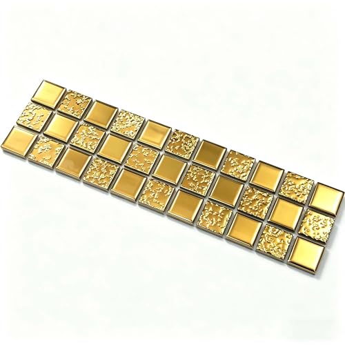 Hominter Gold Mosaic Tile for Kitchen Backsplash, Glossy Textured Ceramic Wall Tiles, Waterproof Bathroom Shower and Fireplace Accent Wall Decor, 3x12 Sample