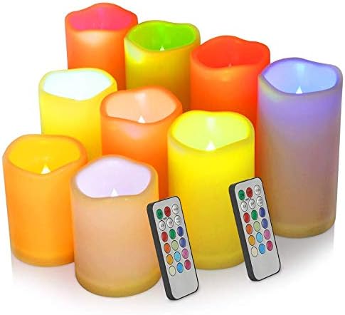 Flameless Candles Waterproof Outdoor Indoor Candles Color Changing Candles Led Pillar Candles with Timer Candle Set for Gifts Pack of 9(D3" x H4"5"6")(Battery not Included)