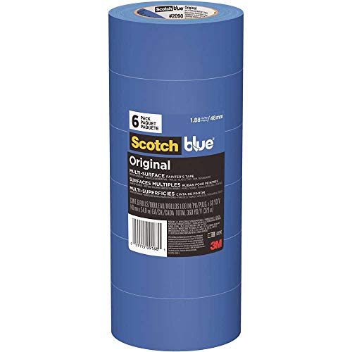 ScotchBlue Original Multi-Surface Painters Tape, 2 Inch Wide (1.88 In. x 60 Yds), 6 Rolls Blue Paint Tape Protects Surfaces & Removes Easily, Masking Tape for Indoor and Outdoor Use (2090-48TP6)