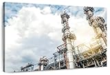 ElephantStock - Oil Refinery Plant Wall Art - Horizontal Canvas Wall Art - Living Room Wall Decor - Photography Architecture Canvas Art - Beige And Gray Decor - 39' x 26'