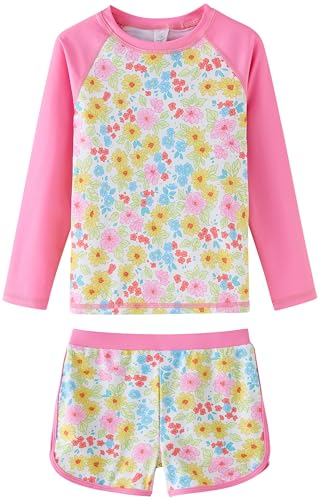 Image of UMELOK Girl Rash Guard Swimsuit 2-Pieces Long Sleeve Bathing Suit 4-12Years