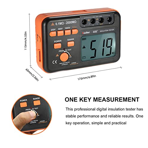 Ruoshui Digital Insulation Resistance Tester, Vc60B+ Megohmmeter Meter With Large Lcd Display - Dc 250/500/1000V Ac 750V Voltage #TOP3