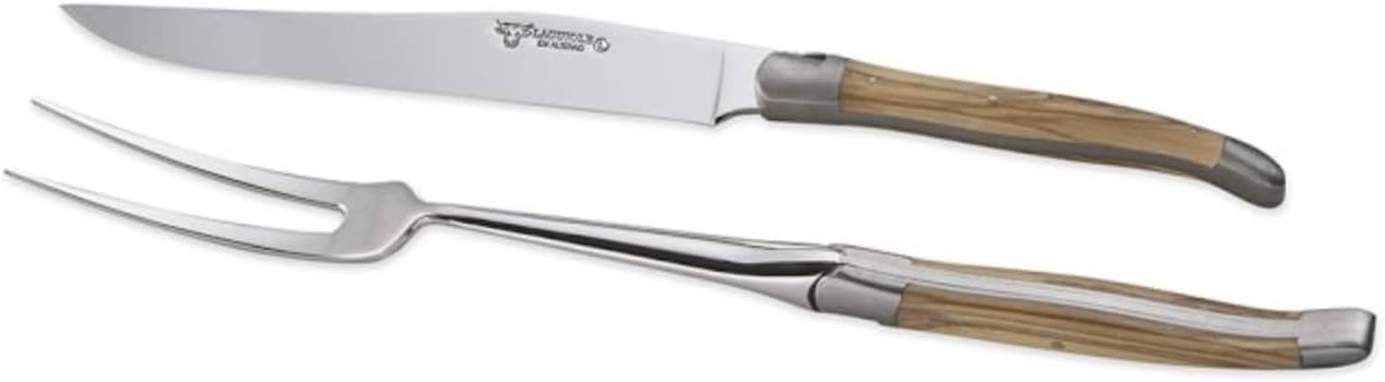 Laguiole en Aubrac 2-Piece Carving Set With Carving Fork And Carving Knife With Olivewood Handle