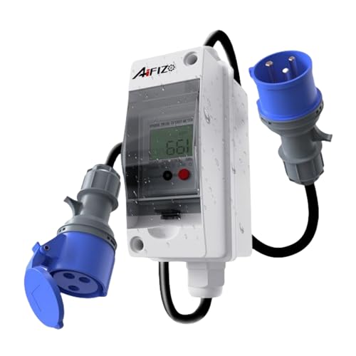 AIFIZO Contatore elettrico digitale portatile 80 A 230 V con spina CEE digitale, dispositivo di misurazione portatile KWH con IP65 impermeabile, con reset, cavo tubo in gomma portatile per camper